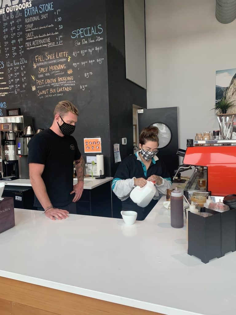 Making coffee and latte in Hood River, OR.