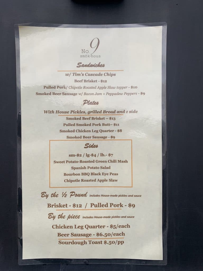 No 9 Smok Hous Menu