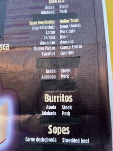 Loncheria San Juan Hood River Menu