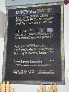 Mikes Ice Cream Hood River Menu