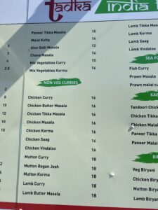 Menu Items available at the Indian Food Truck in the Dalles