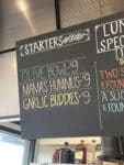 Starter menu sign at Pelinti Pizza in Hood River