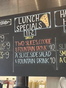 Lunch special menu at Pelinti Pizza in Hood River