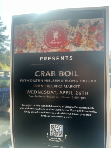Crab Boil Sign at Fish People in Hood River.
