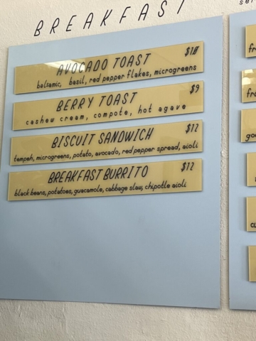 Breakfast menu at Golden Goods Bake Shop in Hood River.