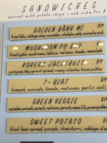 Sandwich menu at Golden Goods Bake Shop Hood River