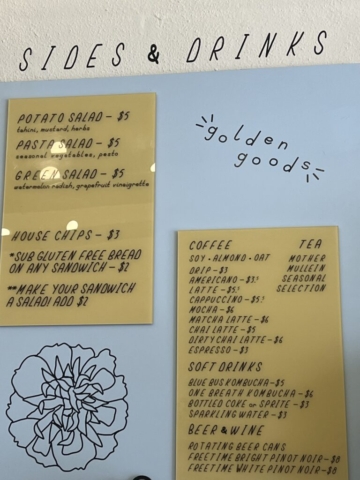 Sides and Drink menu at Golden Goods in Hood River.