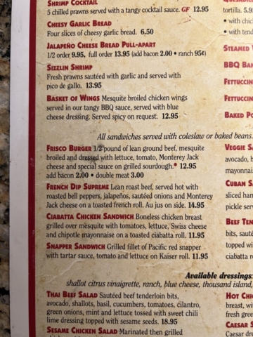 Burger and Sandwhich menu at The Mesquitery in Hood River