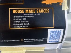 House made sauces at chicken truck in Hood River: August 2026