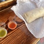 House Made Salsa and sauce and breakfast burrito at Start Up Coffee