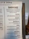 Lilos BBQ sandwiches menu with the Lilos BBQ name and social media information in Hood River
